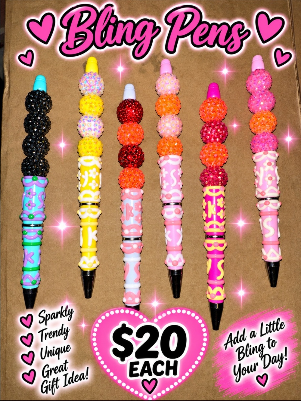 Handmade Rhinestone Bead Pen - Multi-Color Fun $18 each 🦩